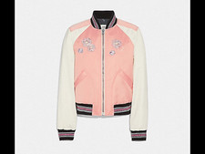 Nwt Authentic Coach Ladies Quilted Embroidered Pink Floral Vasity Jacket Size Xs