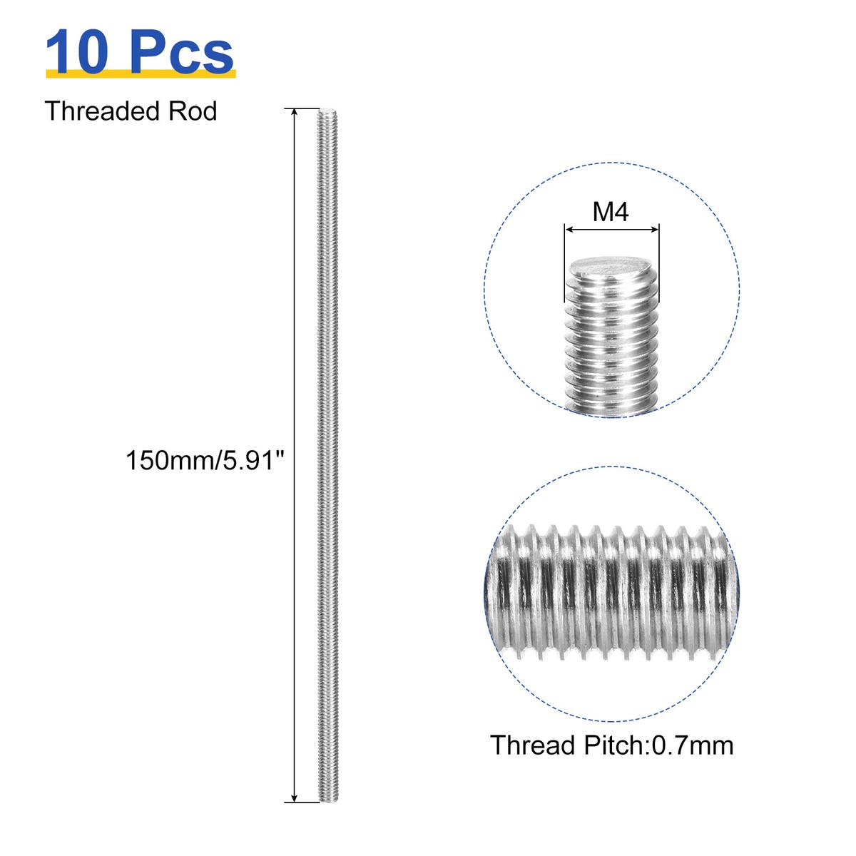 Threded Rood Rust M10 Threaded Rods 10 Pcs M10 X 60mm Fully Threaded Rods - 304 Stainless ...