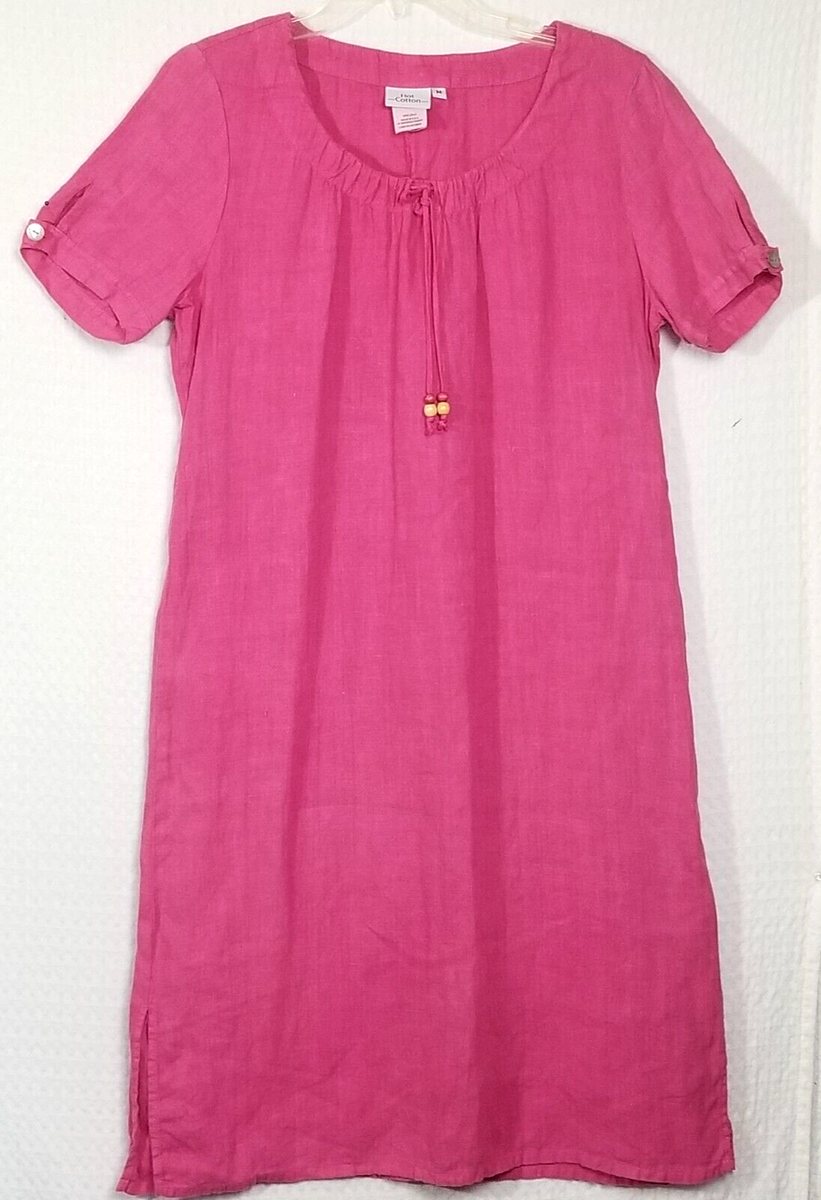 hot cotton linen dresses Hot Cotton Women's 100% Linen Pinkish Tunic Dress Short Sleeve Shift Size M