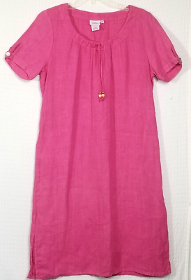 Hot Cotton Women's 100% Linen Pinkish Tunic Dress Short Sleeve Shift Size M  | eBay
