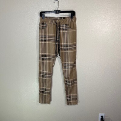 Venti6 Joggers Womens XS Pants Faux Suede Brown Black Plaid Drawstring