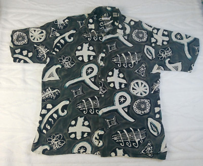 Burma Bibas Shirt Button Short Sleeve Mens Rayon Multicolor Abstract Art Size L