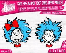 Thing 1 Little Miss layered digital file Dr Seuss Thing 2 Cat  SVG Cricut PNG 