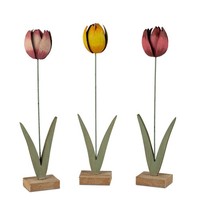 3Er Set Deko Tulpen Auf Fuß H. 30Cm Rosa Gelb Rot Aus Metall Formano F26