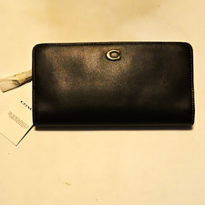 New Black Coach Accordion Zip-Around Wallet C...
