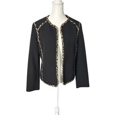 Black Label Evan Picone Black with Leopard Trim Blazer Jacket Size 6