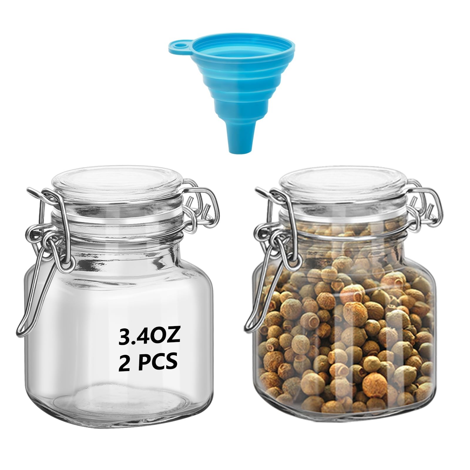 2Pcs 3.4oz Small Airtight Glass Spice Jars with Lids & Clip Top, Small Glass ...