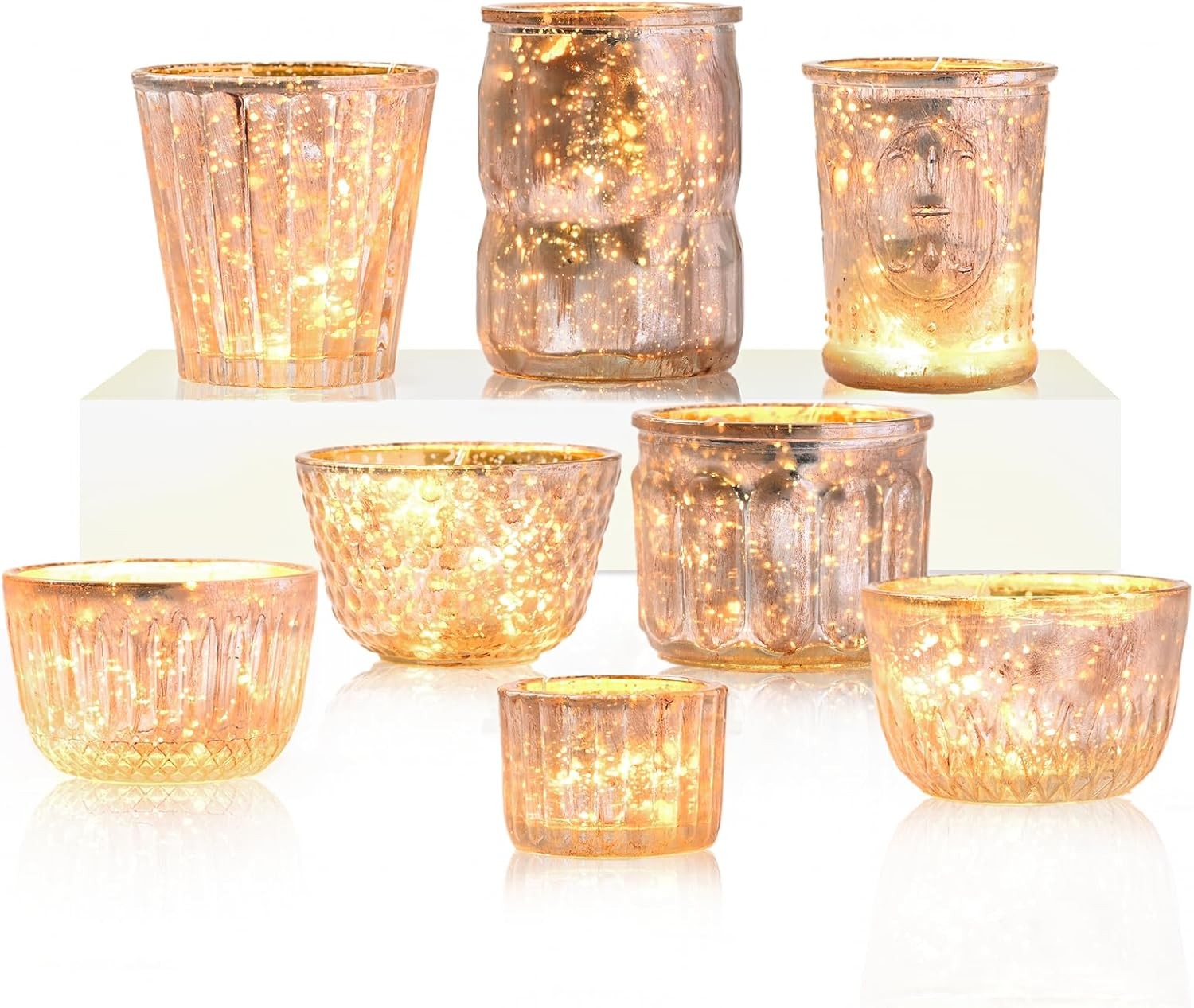 S, Assorted Mercury Glass Torch Candle Holders