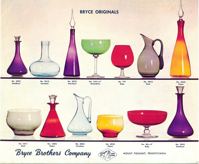 Bryce Brothers glass 1950-65 history & catalog reprints, Barware, Stemware, MCM