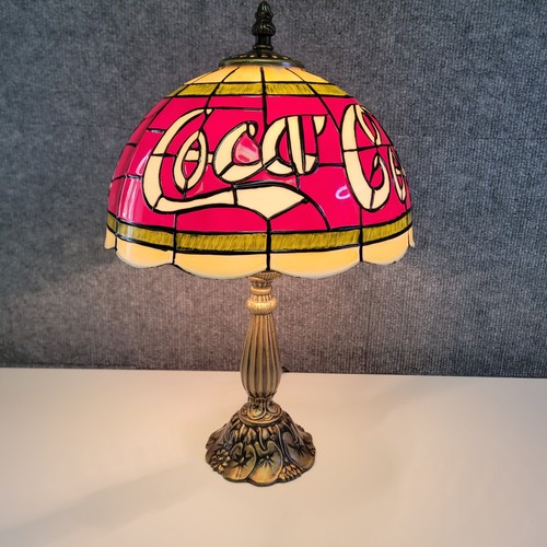 Vntg Coke Coca Cola Tiffany Style PLASTIC Stained Glass Style Shade Lamp 15”
