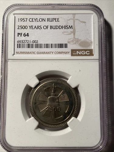 1957 Ceylon Rupee 2500 Years Of Buddhism NGC PF64