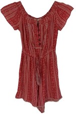 Boho Red Patterned Romper XS Rayon Lightweight Summer