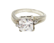 925 Silver Vintage Cubic Zirconia Solitaire With Accents Ring Sz 7.5 RG11055