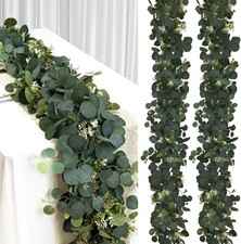 2Pcs 6FT Eucalyptus Garland Green Garland W/ Flowers,Artificial Faux Greenery