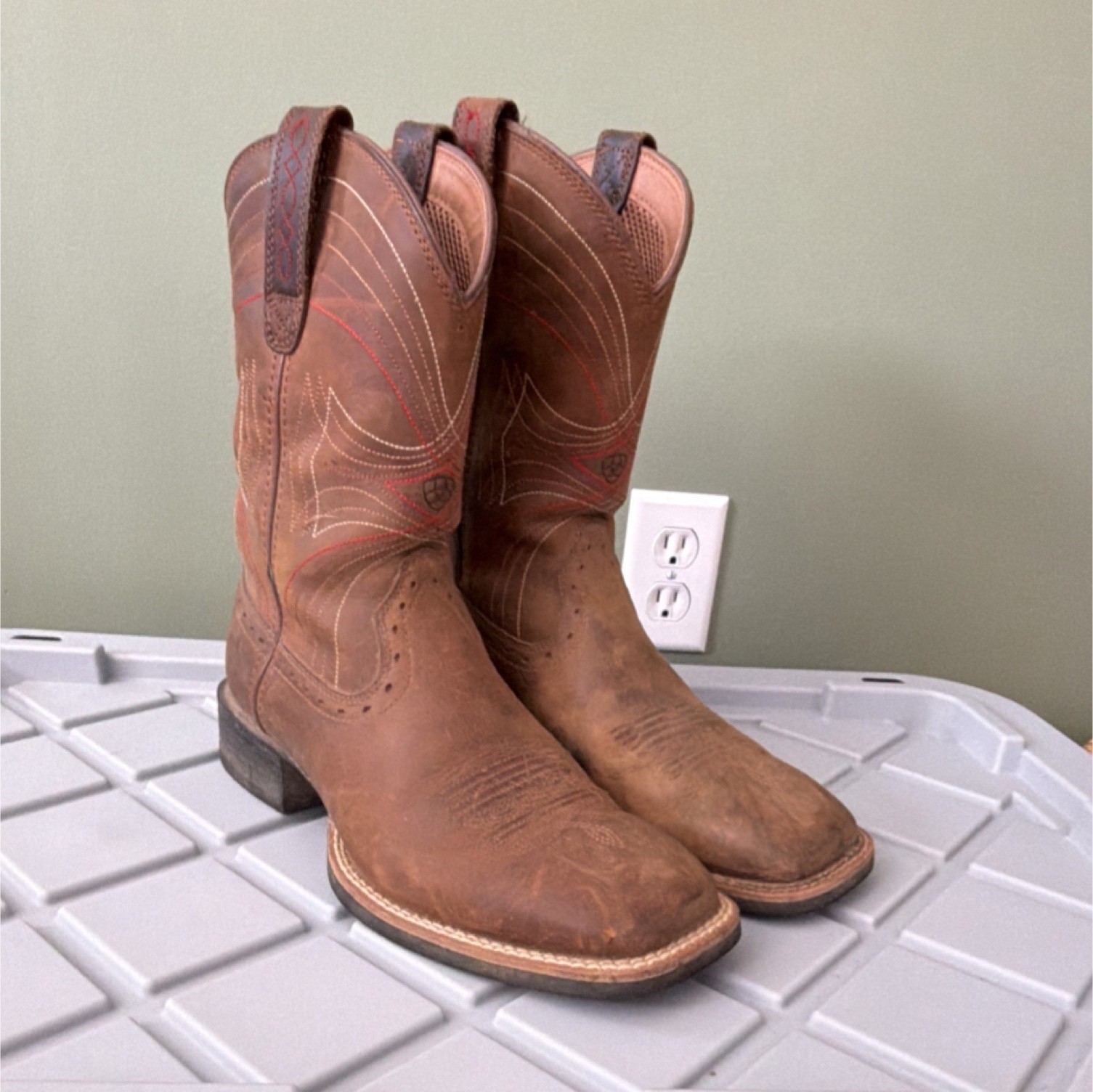 's Western Equestrian Boots Brown Leather Size 7d Style 1001