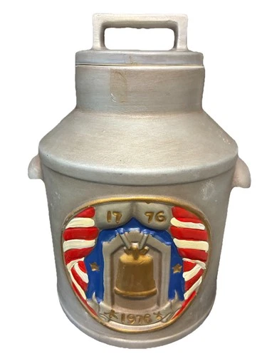 McCoy Silver Bicentennial 1776-1976 Liberty Bell Milk Can Handle Cookie Jar USA