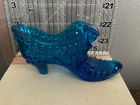 1950’S FENTON GLASS BLUE HOBNAIL CAT HEAD SLIPPER 5”L 3” H GOOD CONDITION