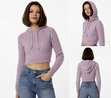 NWT Minnie Rose Cotton Crop Cardigan Sweater -cable Knit Hoodie-Size XS