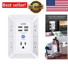 5 Outlet Multi Plug Extender with 4 USB Ports  1680J Surge Protection - White