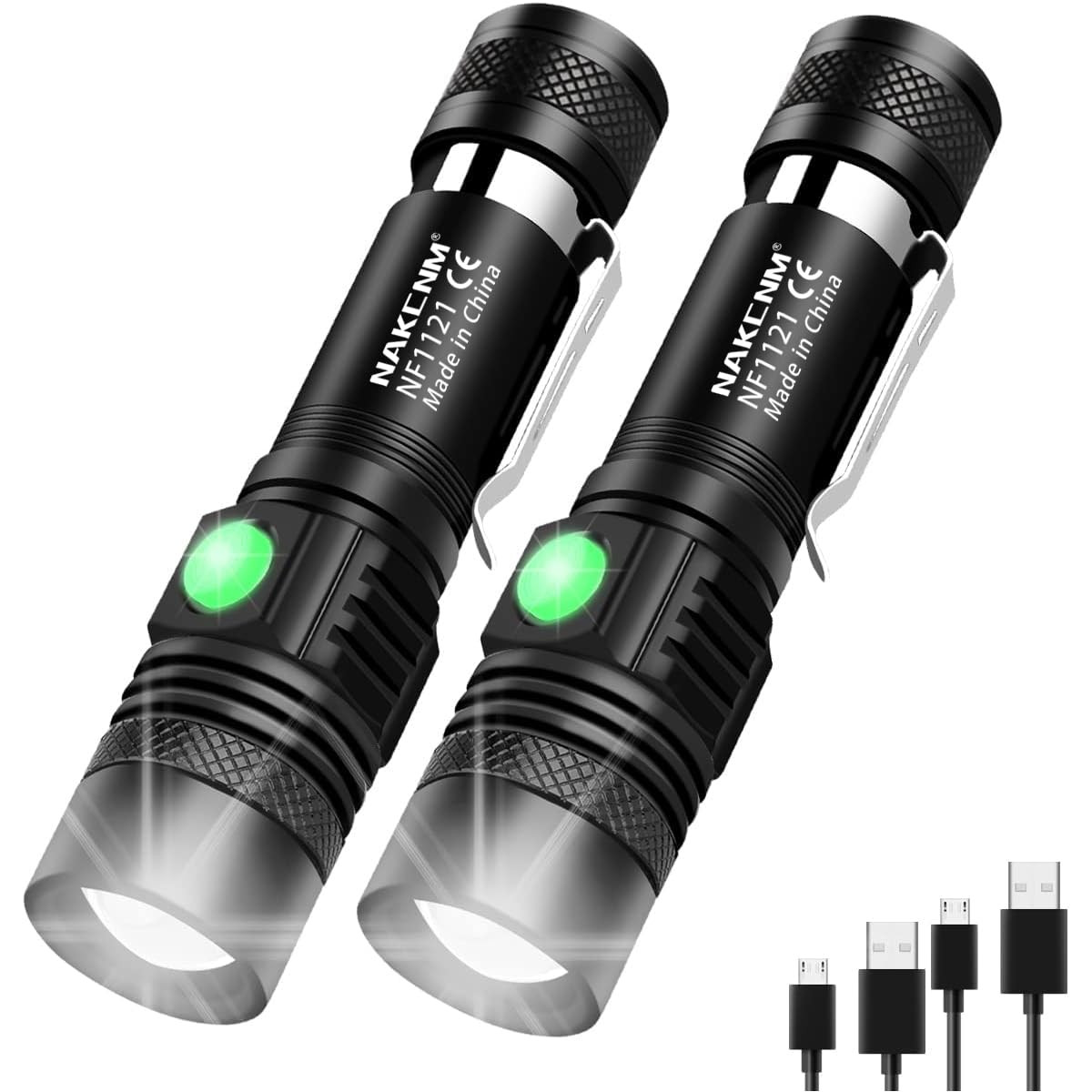 2 Pack High Lumens Rechargeable LED Pocket Flashlight Small Bright Light