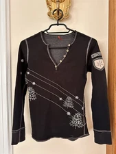 Alp N Rock Long Sleeve Top Women's Dark Gray Winter Ski Size 2 Embroidered