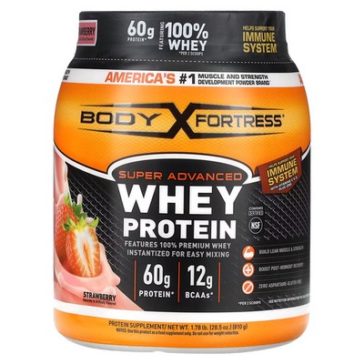 2 X Body Fortress, Super Advanced Whey Protein, Strawberry , 1.78 lb (810 g)