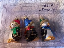 Lot Of 3 Hand Crafted Glass PENGUIN Christmas Ornaments Poland