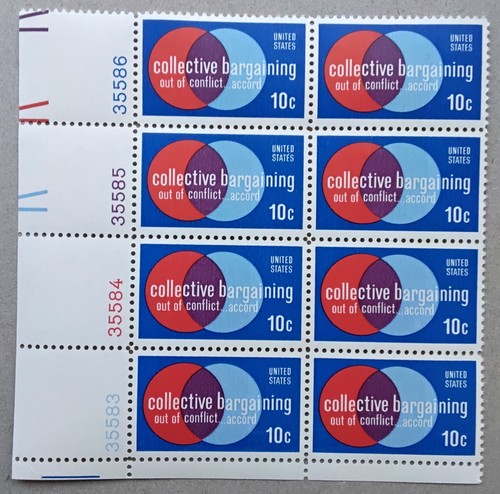 1975 US Postage Block Of 8 Stamps 10 cents Collective bargaining #1558 Pristine - Picture 1 of 3