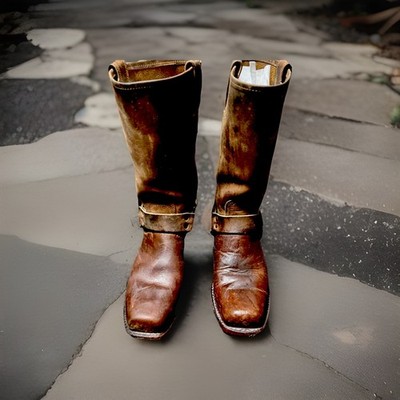 Frye Harness Biker Boots Womens 7.5 M Brown Square Toe Moto Distressed