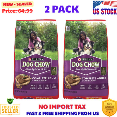 Purina Dog Chow Complete Dog Food for Adult Dogs High Protein, Lamb 44 lb 2 Pack