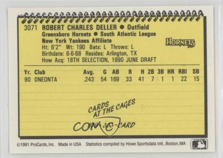 1991 ProCards Minor League Bob Deller #3071 - Image 2 of 2