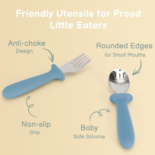 Eascrozn Toddler Utensils Set 6 Pack Stainless Steel Silicone Handle Kids - Picture 5 of 5