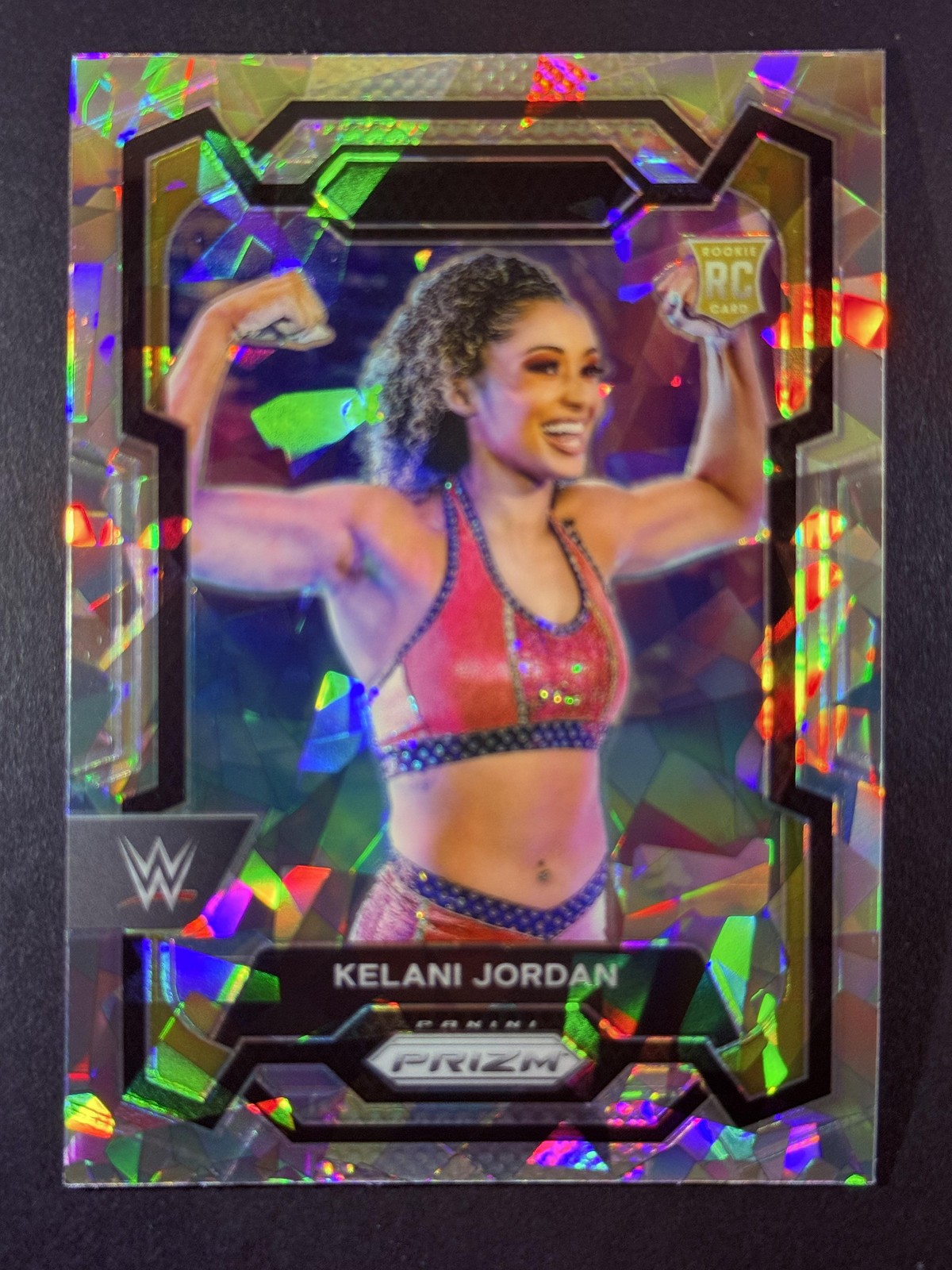 2024 Panini Prizm WWE #127 Kelani Jordan RC Rookie Cracked Ice Silver Prizm NXT