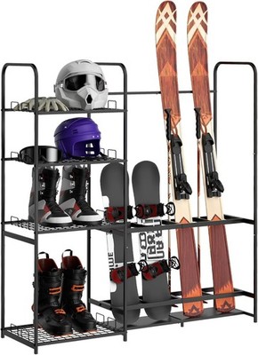 Ski Rack for Garage Freestanding Ski Storage Rack Metal Ski Holders with Stor...