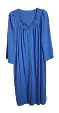 VTG Woman's Shadow Line 2X Blue Nylon Embroidered Buttondown House Coat UEC