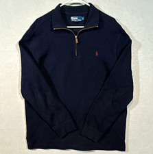 Polo Ralph Lauren Men's L Navy 1/4 Zip Mock Neck Logo Knit Pullover Sweater 243