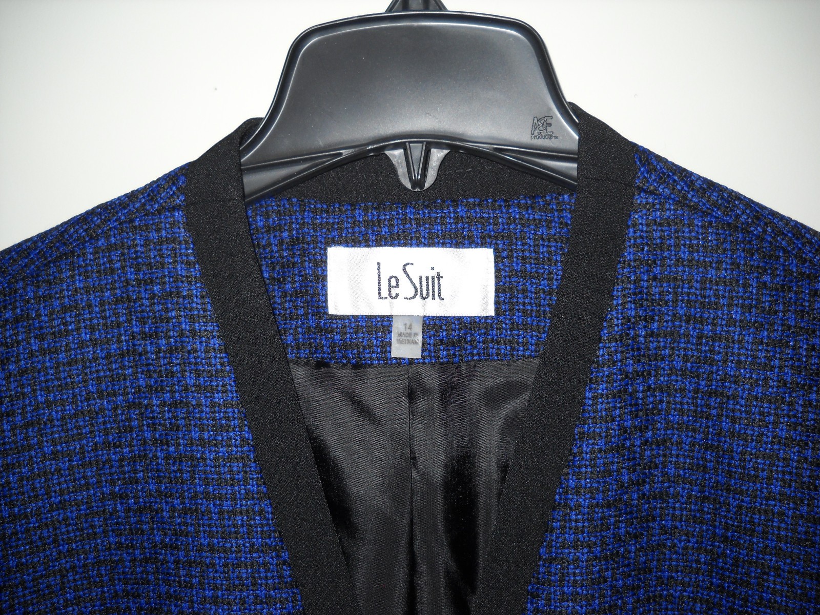 NWT Le Suit Women 14 Sapphire Blue Black Tweed Jacket Blazer Black Dress $240