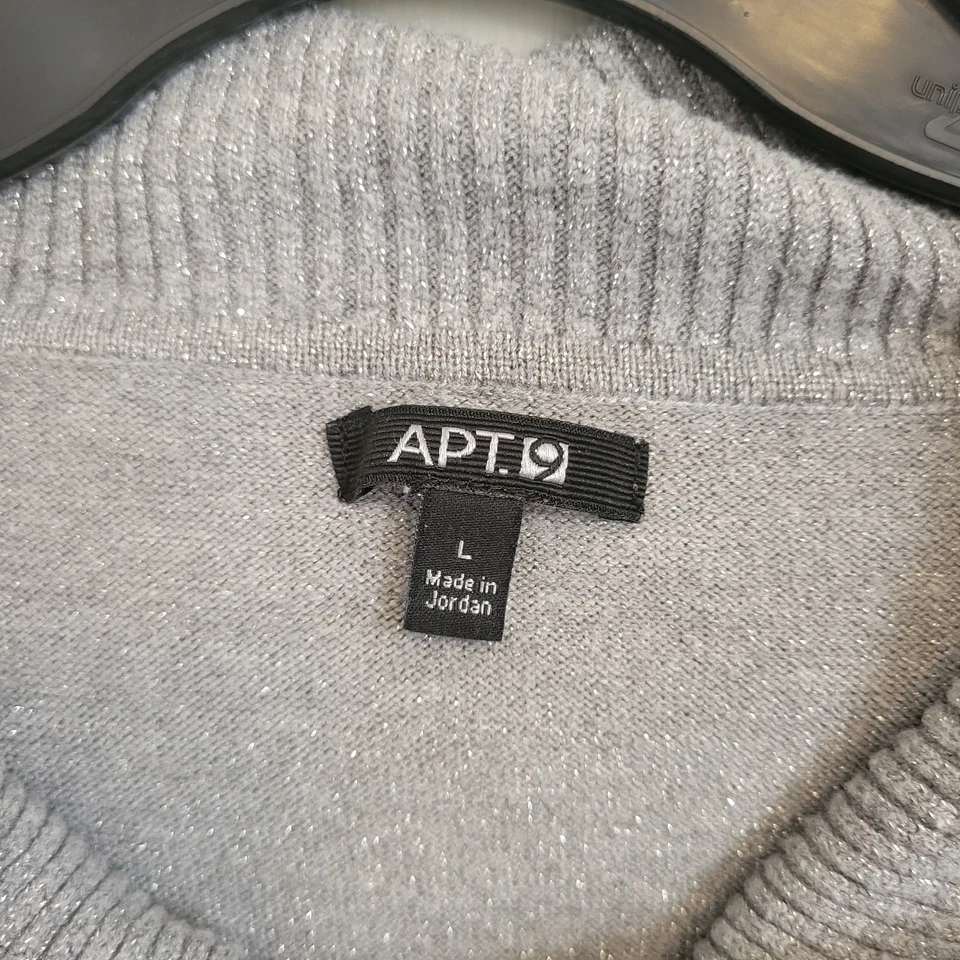 Suéter Apt 9 Mujer Lg Gris Cuello Tortuga Manga Larga Cintura Ajustada Plata Brillo Foto 2 de 4