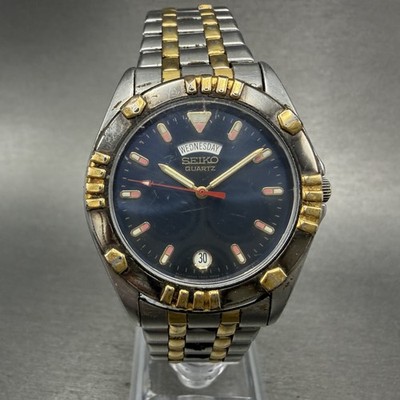 Seiko Dive Watch Men 37mm Blue Dial Two Tone Daydate Round 7N436A89 PART G2U