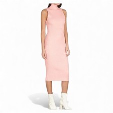 Alice + Olivia Pink Brooklynne Turtle neck ribbed knit midi Sleeveless Dress Sm