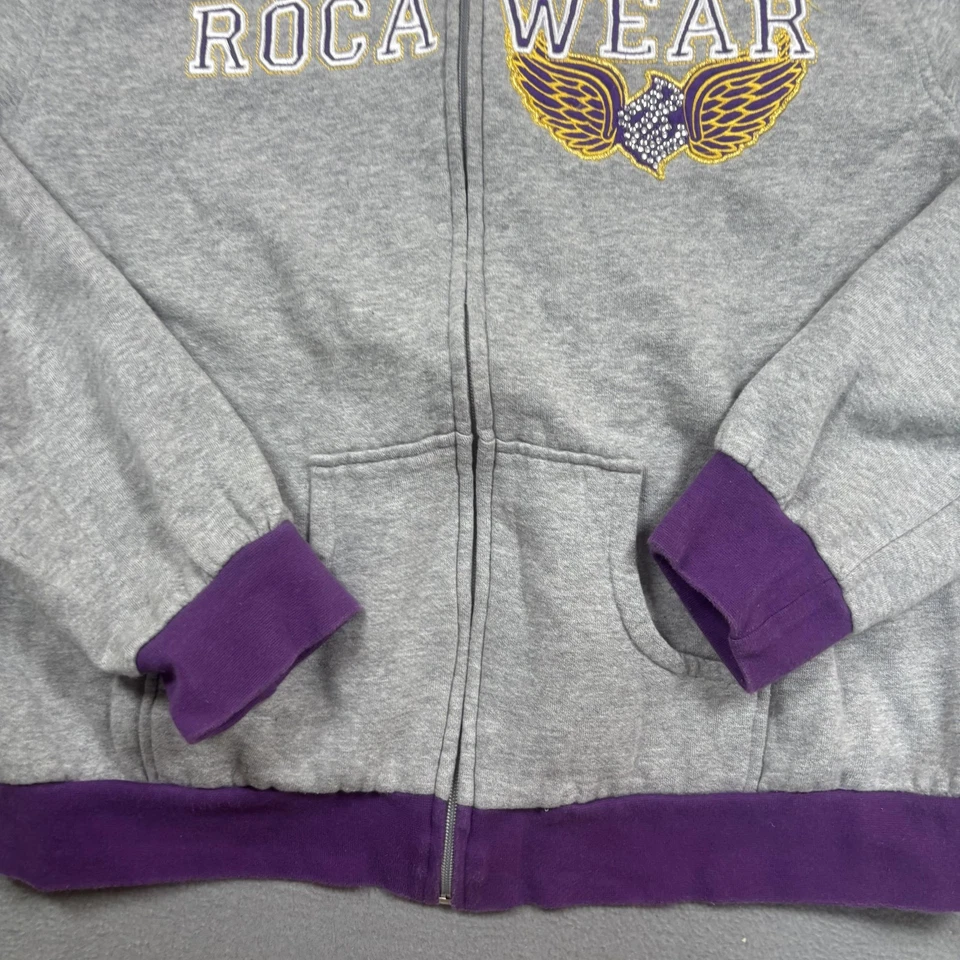 Y2K Rocawear Hoodie Womens 1X Gray Purple Full Zip Embroidered Wing Logo Graphic - Image 4 of 4