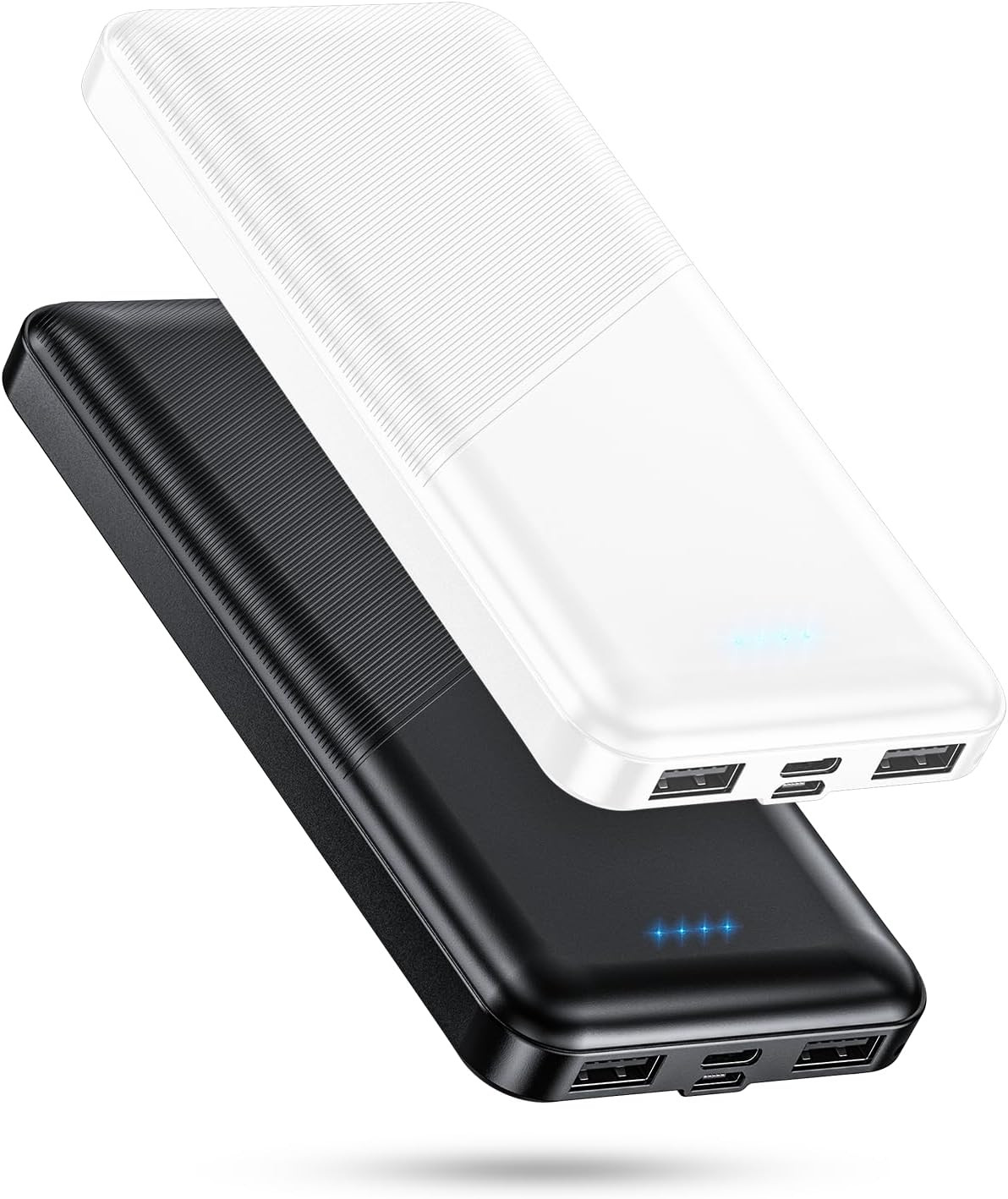 Feeke 15000mAh Portable Power Bank 2 Pack with Dual USB in Black and White