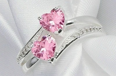 Art Deco Style Lab-Created Diamond Heart Sapphire Ring For Her 14k White Gold FN