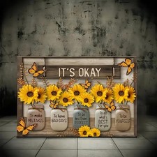 Farmhouse Sunflower Wall Art, Framed Inspirational Wall Art Living Room, Yell...