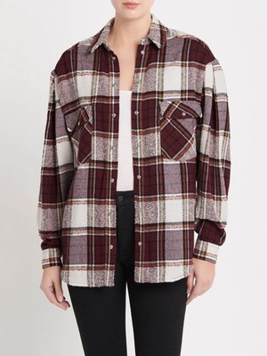 Iro Shirt Women s Hatik Plaid Checked Oversized Jacket Size 34 US 2 Flannel Wool