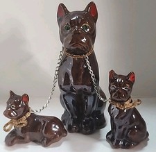 VintageRed Ware Pottery Boxer Dog Family Made In Japan Figurines Set  (RV2)