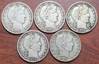 (5) Barber Half Dollars (4) FINE, (1) VG+ Original Toning 90% Silver 50c Coins
