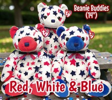      RED, WHITE  BLUE     2004 Ty Beanie Buddies Patriotic BEAR Set MWMT 