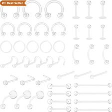 48-Piece Clear Piercing Retainers Kit for Septum, Nose, and Body Jewelry