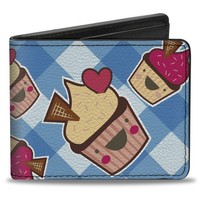 Bi-Fold Wallet Happy Cupcakes Buffalo Plaid White/Blue (Us Import)